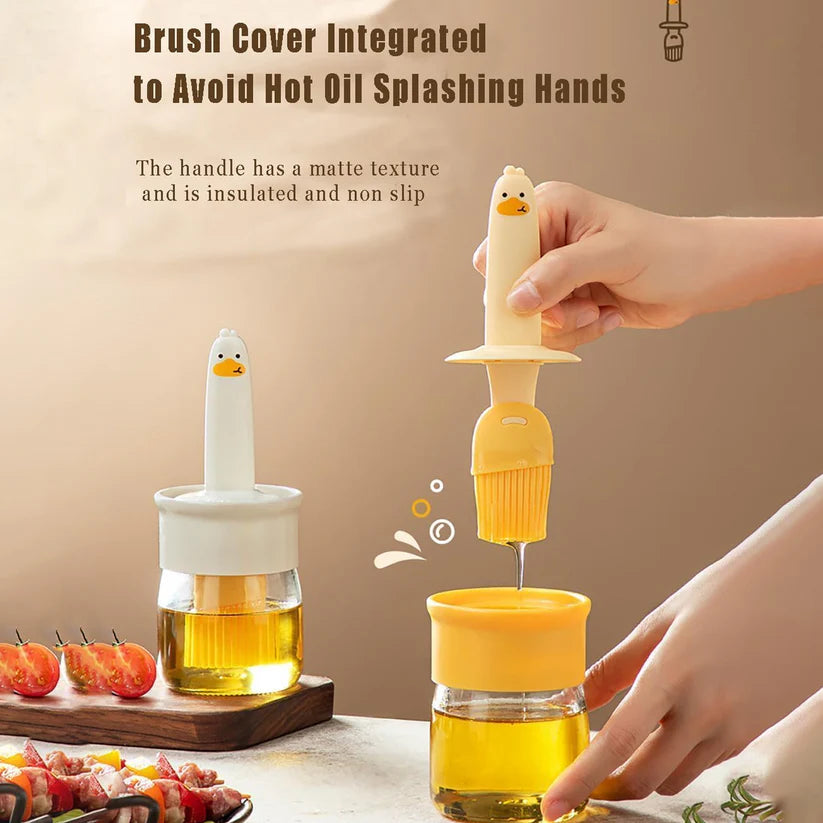2-in-1 Oil Dispenser Bottle with Silicone Brush – Leakproof Oil Sprayer & Basting Brush for Cooking, Baking & BBQ
