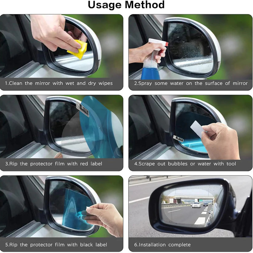 Anti-Fog Rearview Mirror Film – HD Clear Waterproof & Anti-Glare Protective Sticker for Cars and Bikes