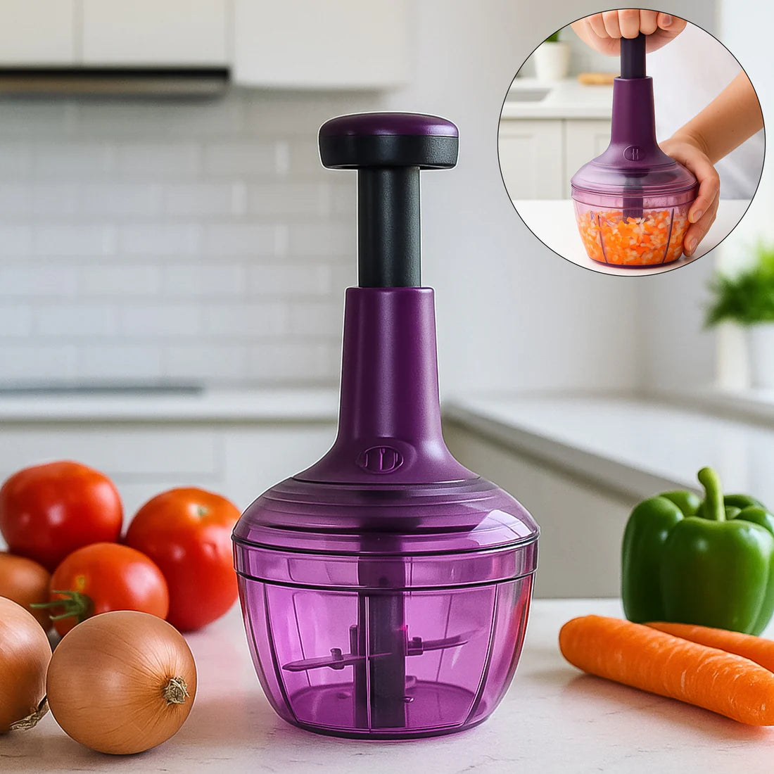 Manual Vegetable Chopper 650ml – Push Down Food Chopper with Stainless Steel Blades for Onion, Garlic & Vegetables