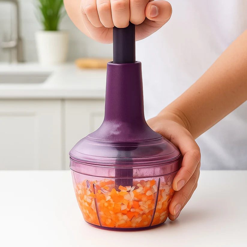 Manual Vegetable Chopper 650ml – Push Down Food Chopper with Stainless Steel Blades for Onion, Garlic & Vegetables