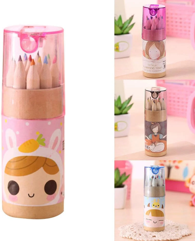 12 Mini Colouring Pencils with Sharpener, Kids Drawing Set for School & Sketching
