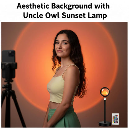 RGB LED Sunset Projection Lamp with Remote Control – Adjustable Mood Light for Room Decor & Photography
