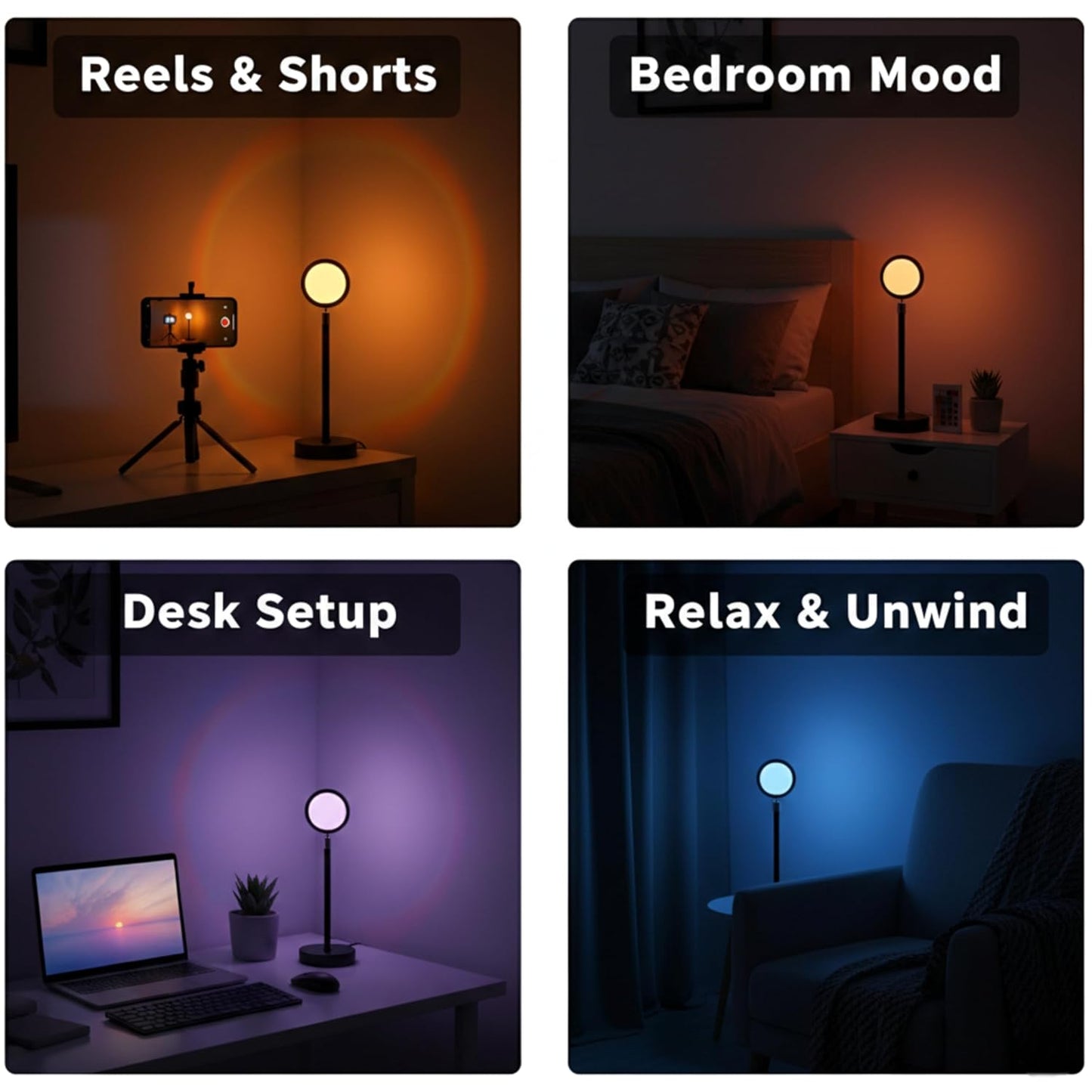 RGB LED Sunset Projection Lamp with Remote Control – Adjustable Mood Light for Room Decor & Photography