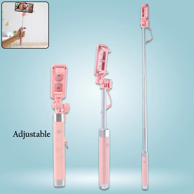 Wired Selfie Stick with Rearview Mirror & Built-In Shutter Button (1 Pc)
